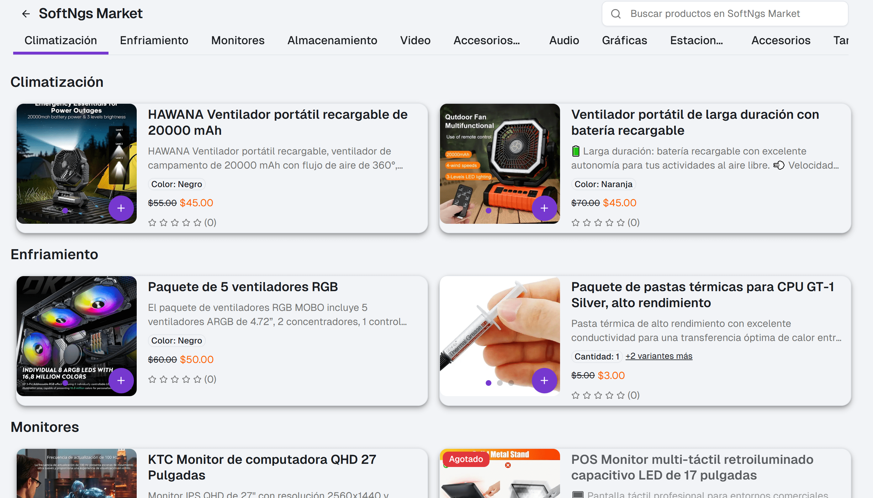 Catálogo de productos de la tienda